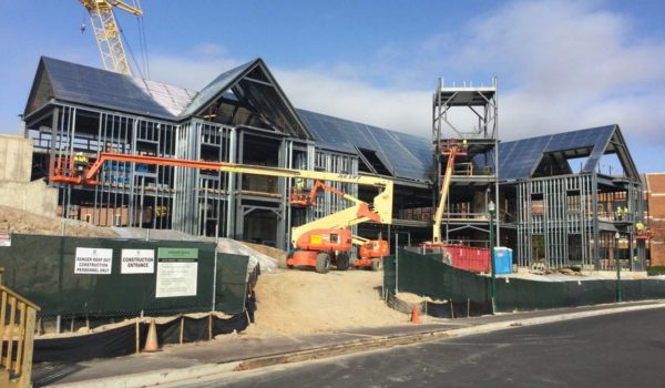 Construction photo of the Queally Center at University of Richmond